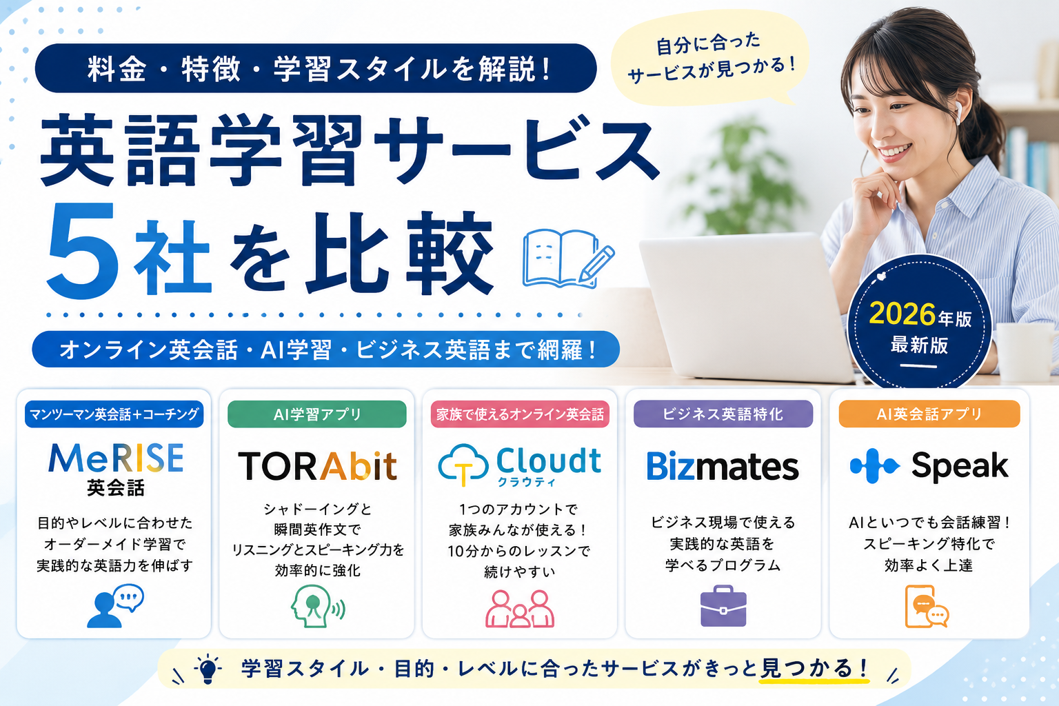 英語学習サービス5社を比較|料金・特徴・学習スタイルを解説